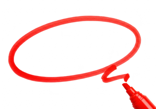 A red marker draws a blank oval circle on a transparent background, isolated