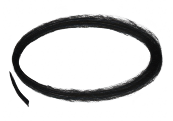 A black marker draws a rough oval circle on a transparent background, isolated