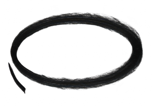A black marker draws a rough oval circle on a transparent background, isolated
