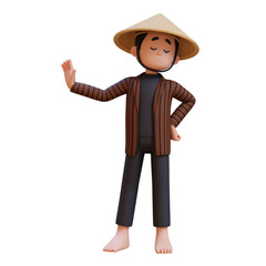 3D indonesia javanese farmer giving refuse and negative rejection gesture