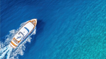 Fototapeta premium A luxury yacht cruising through crystal-clear turquoise waters under a bright sun