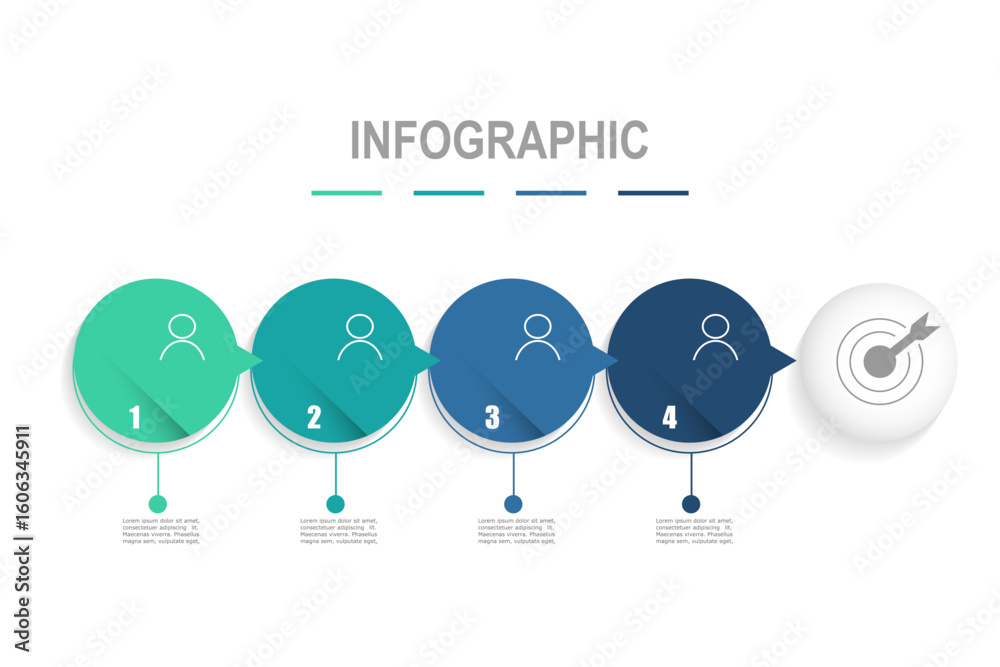 Poster for business concept with 4 steps infographics, multicolor circle shape design for workflow layout, 
