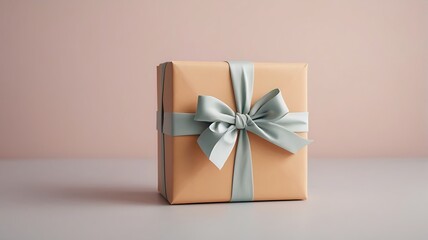 Peach gift box with light grey ribbon bow