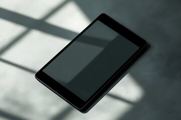 A tablet mockup slightly tilted with a blank screen