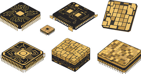 Integrated Circuit Silhouettes on White