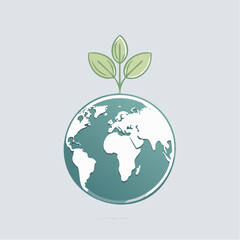 Obraz premium A small green sprout growing from a minimalist earth globe. A symbolic eco vector with space and soft contrast.