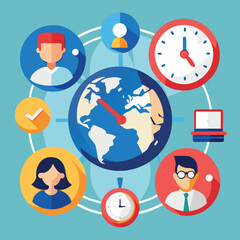 Global Teamwork and Time Zone Coordination earth people