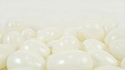 Floating in a sea of ivory: A textured backdrop of light, pearl-colored balloons,Dreamy and elegant: A close-up capture of soft, matte balloons creating a serene visual experience