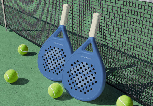 Padel Racket on Court Net Mockup