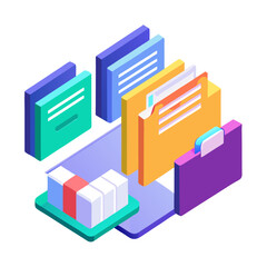  Isometric File Folder and Document Icon Set
