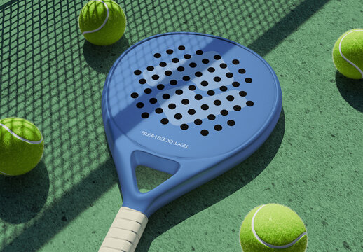 Racket Resting on Padel Net Mockup