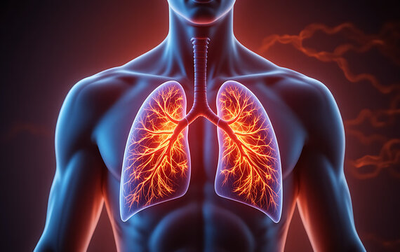 Cross-Section Illustration of Human Chest Highlighting Cardiovascular Anatomy and Heart Structures