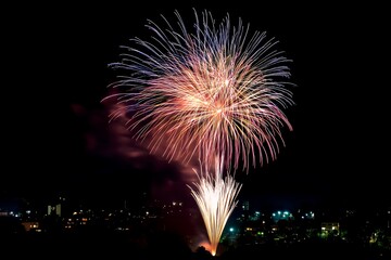 Fireworks Display Over Night Cityscape