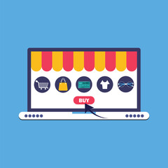 Online shopping concept with open laptop