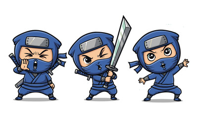Expressive Chibi Cartoon Ninjas with Various Actions
