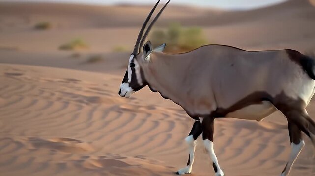Gemsbok Oryx Gazella Walking on Desert Sand Dunes in Africa Wildlife