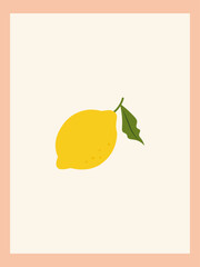 Citrus fruits abstract poster. Contemporary print with hand drawn lemon, leaves and flowers. Dolce vita aesthetics. Italian summer vacation. Elegant design for card, banner, menu, cover. 