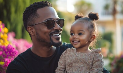Happy black father and child gardening together, showcasing a Father's Day moment of bonding and positive fatherhood role modeling in an inclusive family setting, Generative AI