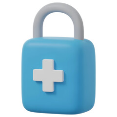 Obraz premium Secure Medical Data: 3D Render of Padlock with Medical Cross isolated on transparent background