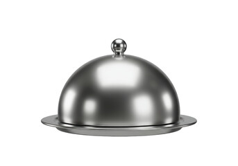 Isolated Silver Cloche on Serving Plate for Food Presentation