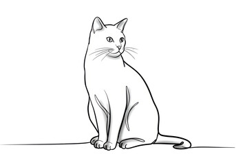 Isolated Line Art of Elegant Seated Cat