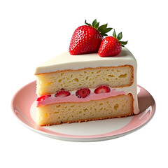 Delicious Strawberry Cake Slice Pink Frosting Layers Dessert isolated on transparent background