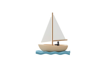 Isolated Small Sailboat Toy Floating on Blue Water Surface