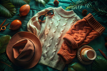 Flatlay cream knit sweater neutral accessories