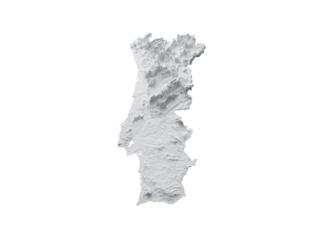 Snowy Portugal Map White and Gray Shaded Relief Textured. 3D illustration