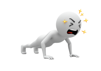 Isolated Exhausted Stick Figure Doing Push-ups with Strained Expression