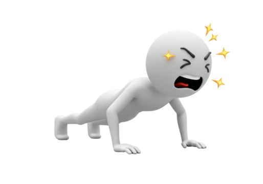Isolated Exhausted Stick Figure Doing Push-ups with Strained Expression