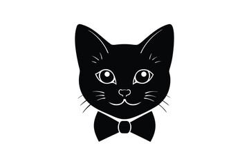 Silhouette art illustration of a cat head wearing a bow tie.eps