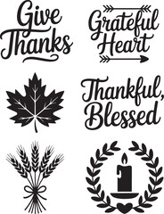 Obraz premium Thanksgiving Quote Clipart | Grateful Thankful Blessed SVG