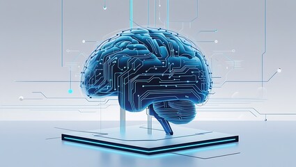 Digital brain representation illustrating artificial intelligence data processing and neural network technology