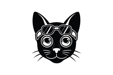Silhouette art illustration of a cat head wearing aviator goggles.eps