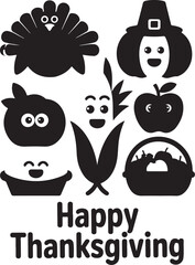 Naklejka premium Funny Thanksgiving Vector Art | Turkey and Corn Silhouettes