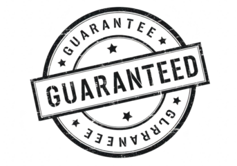 A black and white circular stamp with the word guaranteed in bold letters, signifying assurance and quality isolated on transparent background