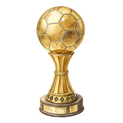 Watercolor Golden Soccer Ball Trophy Illustration for Victory and Achievement on transparent background