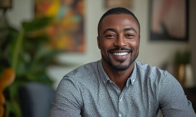 Happy African American financial mortgage advisor on a virtual video call with a client, smiling confidently while working remotely from home on his laptop, embodying flexibility, Generative AI