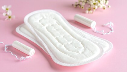 Feminine hygiene products on pink background