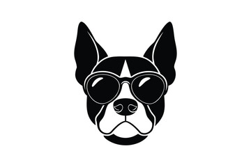 Silhouette art illustration of a cute dog head wearing sunglasses.eps