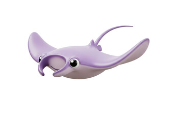 Isolated Lilac Cartoon Manta Ray Swimming Underwater