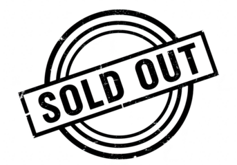 A grunge black and white circular stamp with the words sold out printed diagonally isolated on transparent background