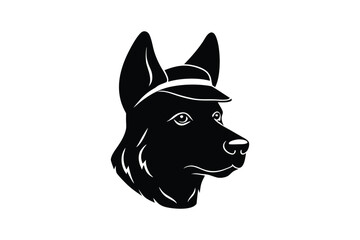 Silhouette art illustration of a German Shepherd head with a police cap.eps