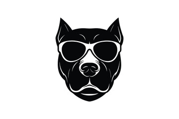 Silhouette art illustration of a pitbull head with sunglasses.eps