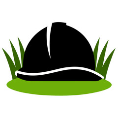 Labor black helmet in green grass vector on white background.