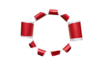 Torn red paper pieces arranged in a circular pattern with white edges, isolated on white isolated on transparent background