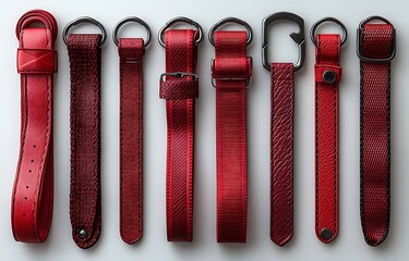Red watch strap mockup with varying textures and buckle designs

