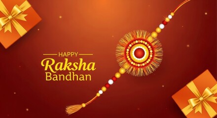 Festive raksha bandhan display with rakhi gifts and traditional bracelet on a gradient backdrop