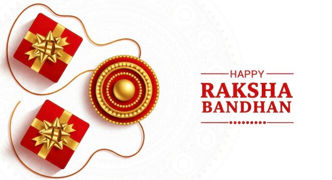 Festive raksha bandhan celebration with gifts and a traditional rakhi on a white background design